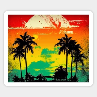 Retro Paradise: Vintage Tropical Sunset and Palms Magnet